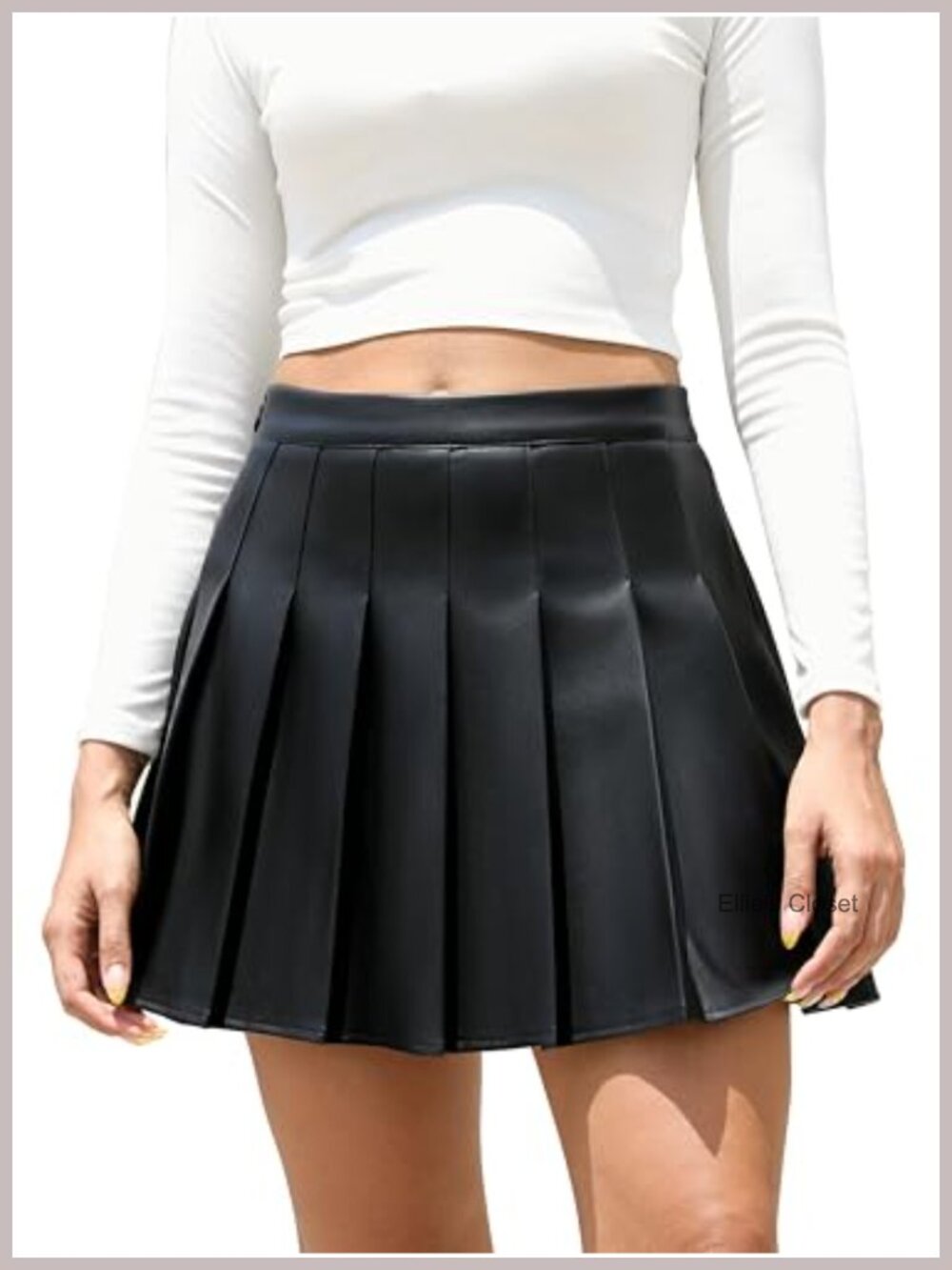 Faux Leather High Waist Pleated A-Line Skater Mini Skirt